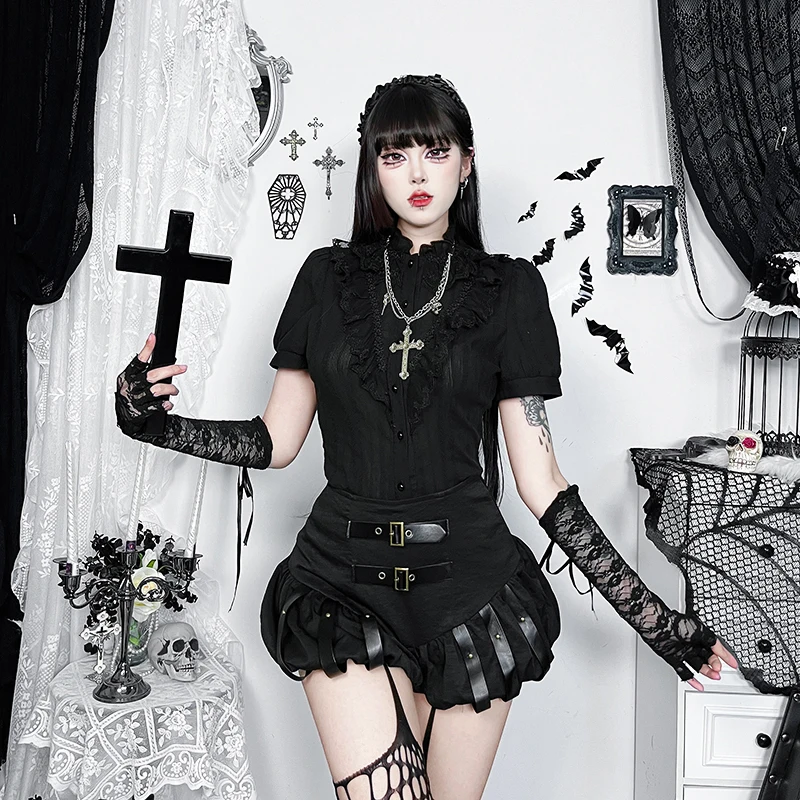 Lilac XN Y2K Black Pumpkin Skirts Sexy Steampunk High-Waist Skirt Shorts Streetwear Women Summer New Fashion Causal Shorts