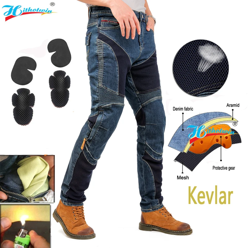 

Motorcycle With ventilation holes Protection Pants Motocross Men blue Moto Jeans Four Seasons Breathable Hi-032