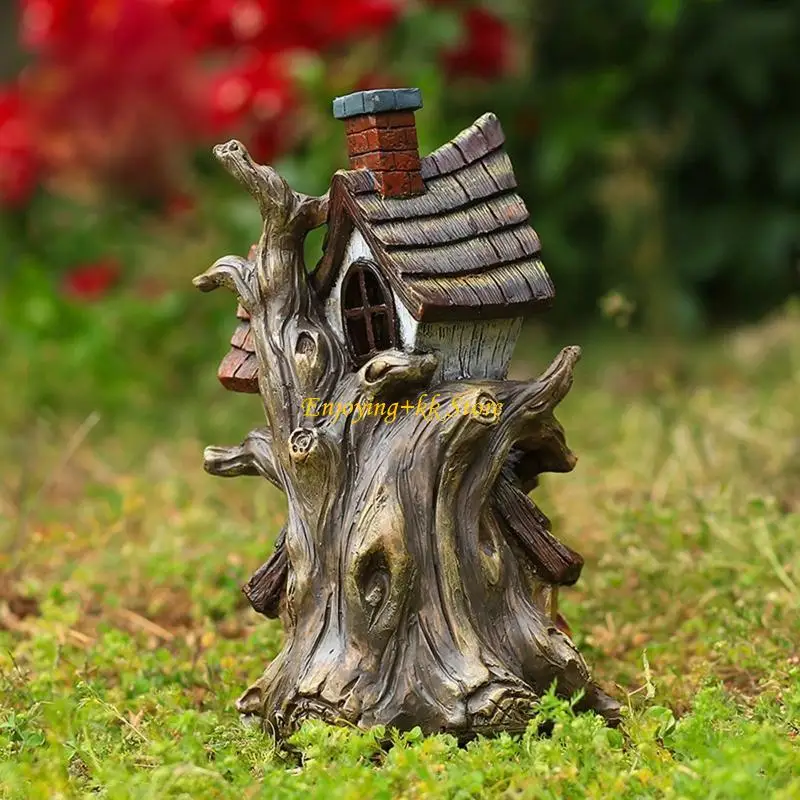 

Q1JB Mini Fairy House Статуя двойной слой смолы. Декор для отделки для открытого сада на открытом воздухе подарок украшения