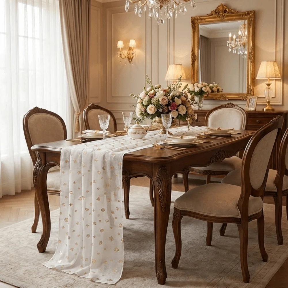 Creative Light Luxury Rose Gauze Tablecloth Stain Resistant Exquisite Sheer Tablecloth Soft Dining Table Cover Party