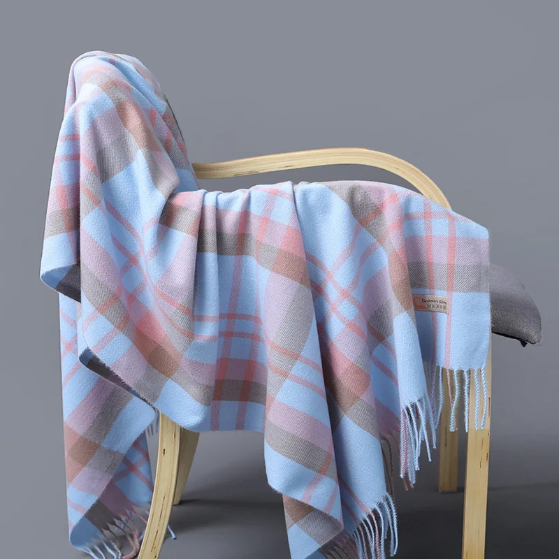 Winter Cashmere Plaid Scarf Autumn Men\'s Thick Wrap Scarves Female Warm Blanket Foulard Shawls Luxury Brand Fringe Large Bandana