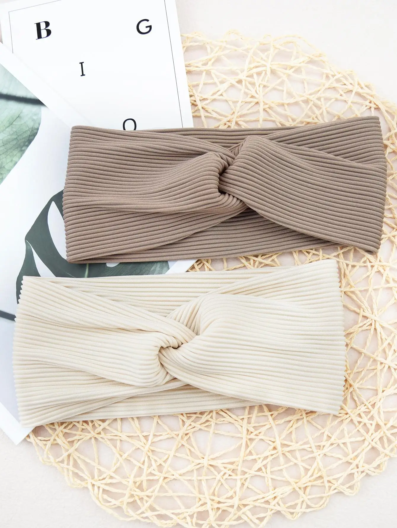 

2 шт. женских повязок на голову с узлом и ребристой отделкой, модный аксессуар для волос, повседневная повязка-тюрбан для спортзала, повязка от пота