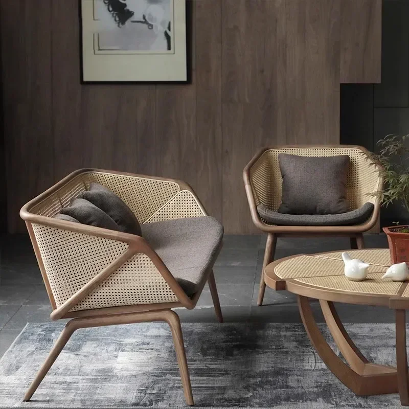 

Retro solid wood rattan sofa living room B & B ash wood Japanese leisure sofa