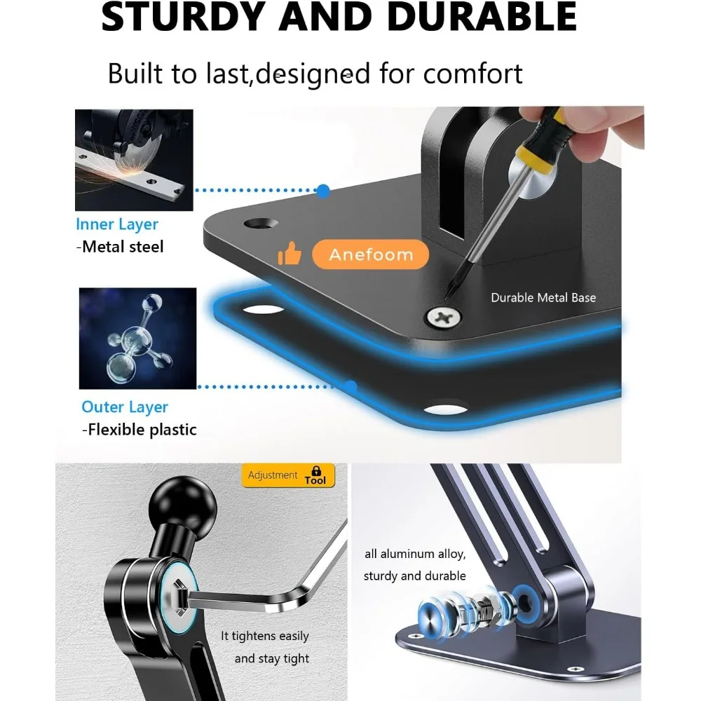 Heavy Duty Aluminum Tablet Wall Mount, Extendable and Adjustable, 360° Rotating Base, Suitable for Various Devices 4.7-13" view 3
