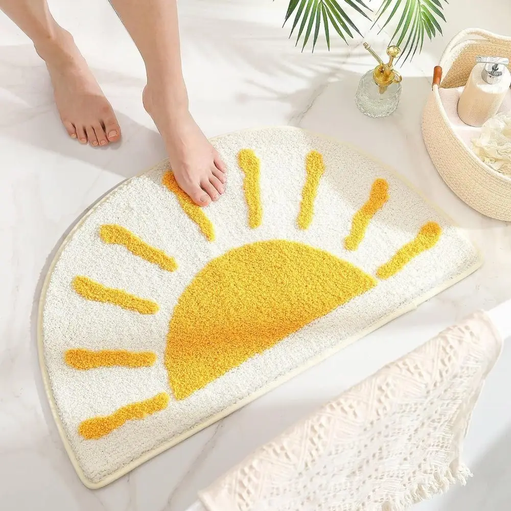 Floor Door Mat Non-slip Sun Flower Half Circle Door Rug Mat Decorative Funny Half Circle Mat Bathroom Rug Home Decorative