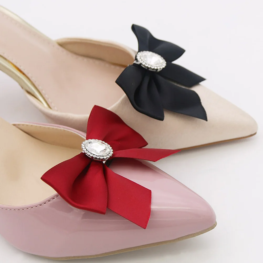 

2 Pcs Shoe Flower Accessories Shoes Clips Women Bow Tie Dress Charms Black Alloy Wedding Miss
