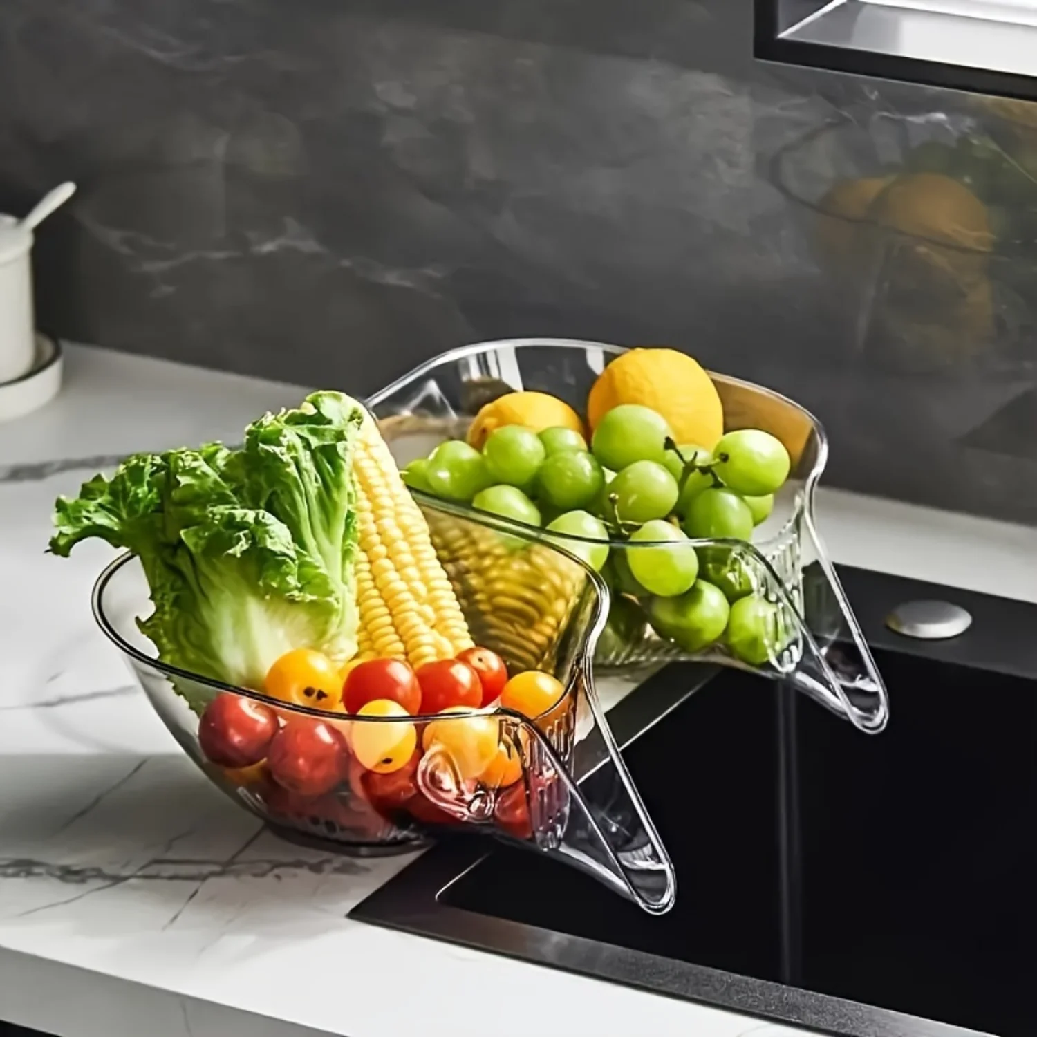 Multifunction Drain Basket Kitchen Washing Fruit Vegetables-Hollow  BasinEfficient 2-in-1 Kitchen Colander  Versatile Draining B