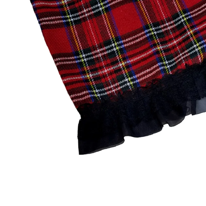 Women Y2K Long Socks Red Plaid Lace Patchwork Casual Leg Warmers Dance Hosiery Outdoor Streetwear One Pair 2025 Spring Summer