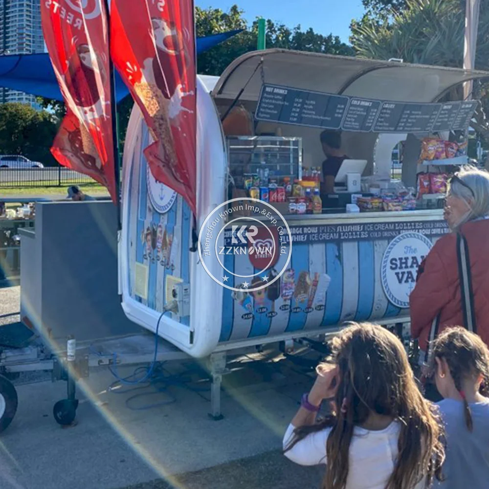 Przyczepa cateringowa Koncesja ze stali nierdzewnej Ciężarówka z jedzeniem Uliczna przekąska Wózek na pizzę Mobilna kuchnia Ulica Fast Food Przyczepa Kiosk