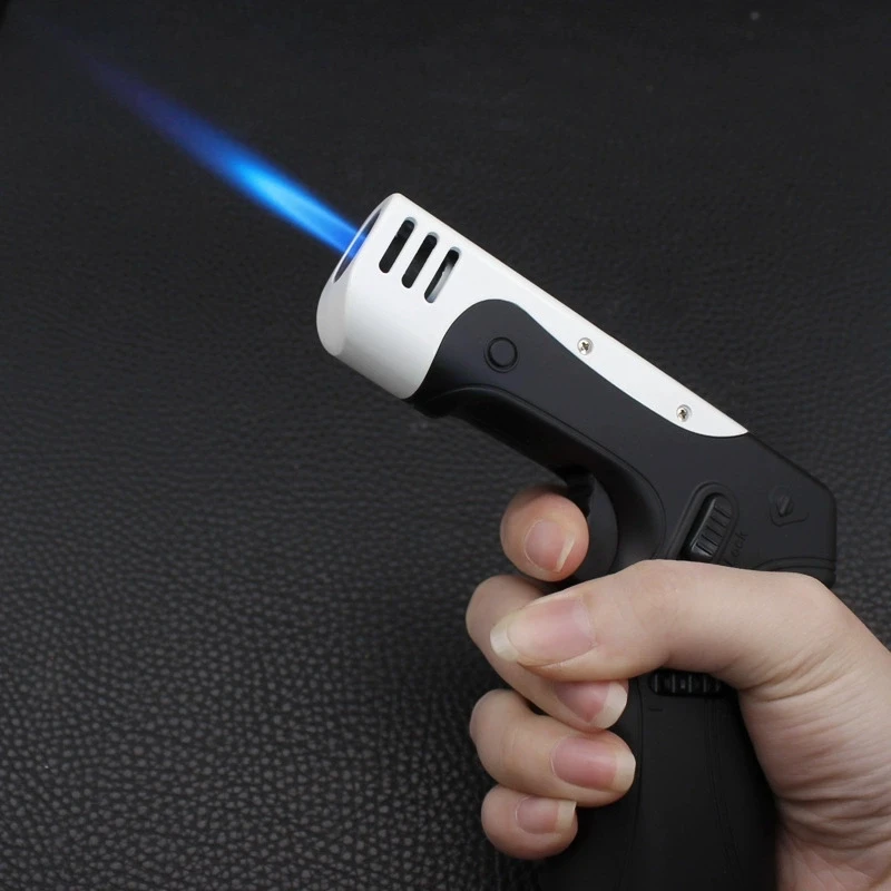 

New Outdoor Spitfire Gun Inflatable Lighter Windproof Turbine Adjustable Flame Size Safety Lock Barbecue Camping Cigar Lighter