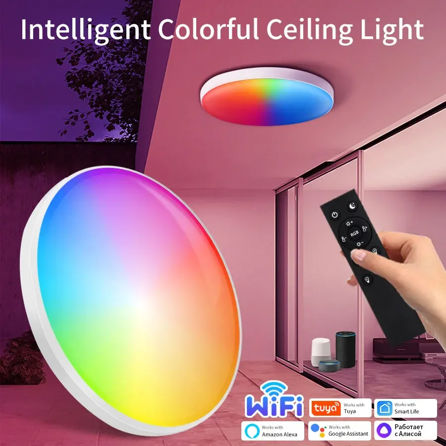 

220V Tuya Smart WiFi Ceiling Light 24W Round Ceiling Lamp with RF 2.4G Remote Smart Life APP Control Supporst Alexa Google Home