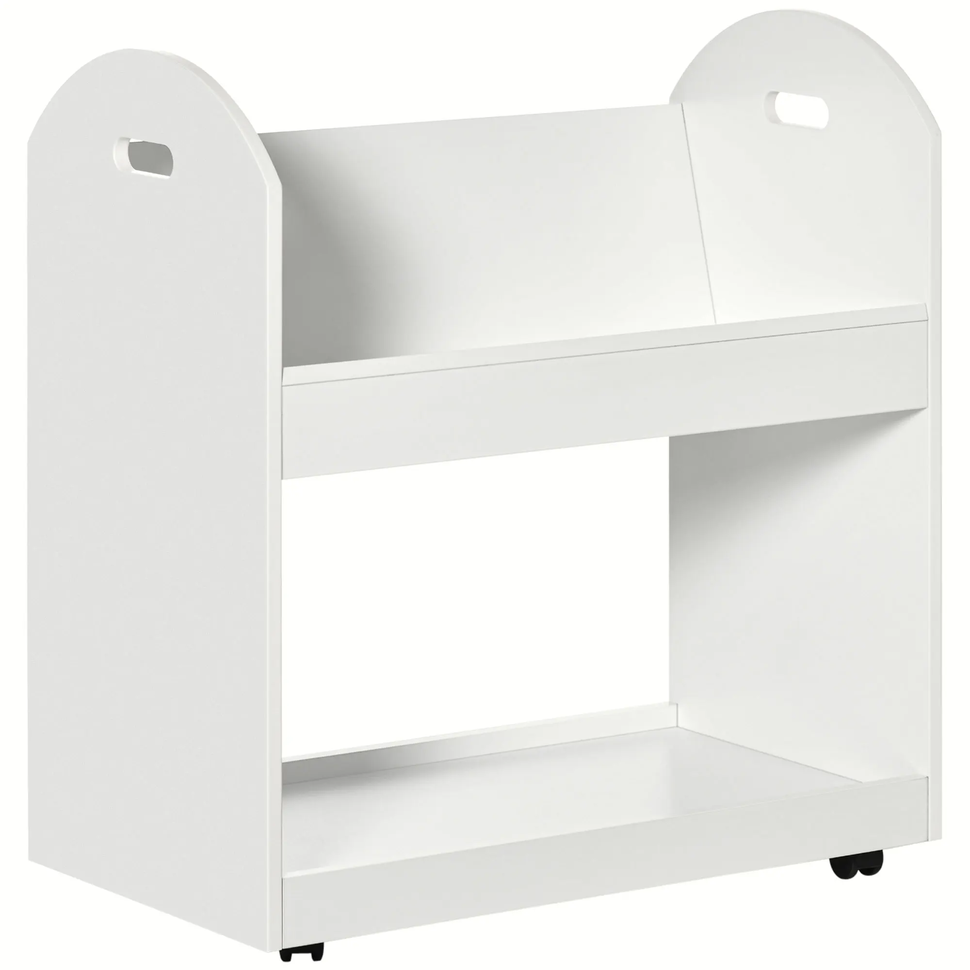 HOMCOM bookcase rack with wheels 2 shelves and 2 handles for living room 71x40x78 cm