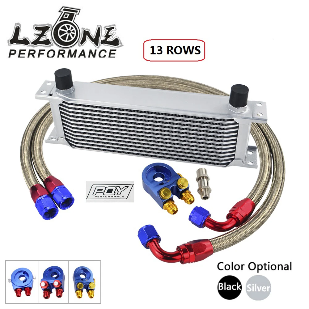 UNIVERSAL 13 ROWS OIL COOLER+OIL FILTER SANDWICH ADAPTER + SS  STAINLESS STEEL BRAIDED AN10 HOSE WITH PQY STICKER+BOX