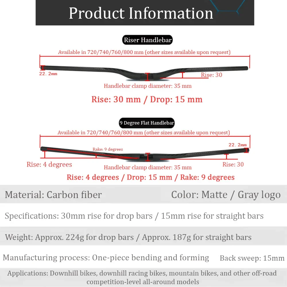 35mm Carbon MTB Handlebar High Strength Off‑Road Racing Riser Bar 9 Degree Flat Bar Bicycle Accessories