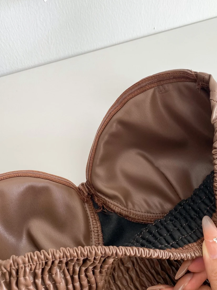 Foamlina solide haut court sans bretelles pour les femmes nouveau Chic poitrine rembourré sans manches mince plissé élastique dos Club fête bustiers