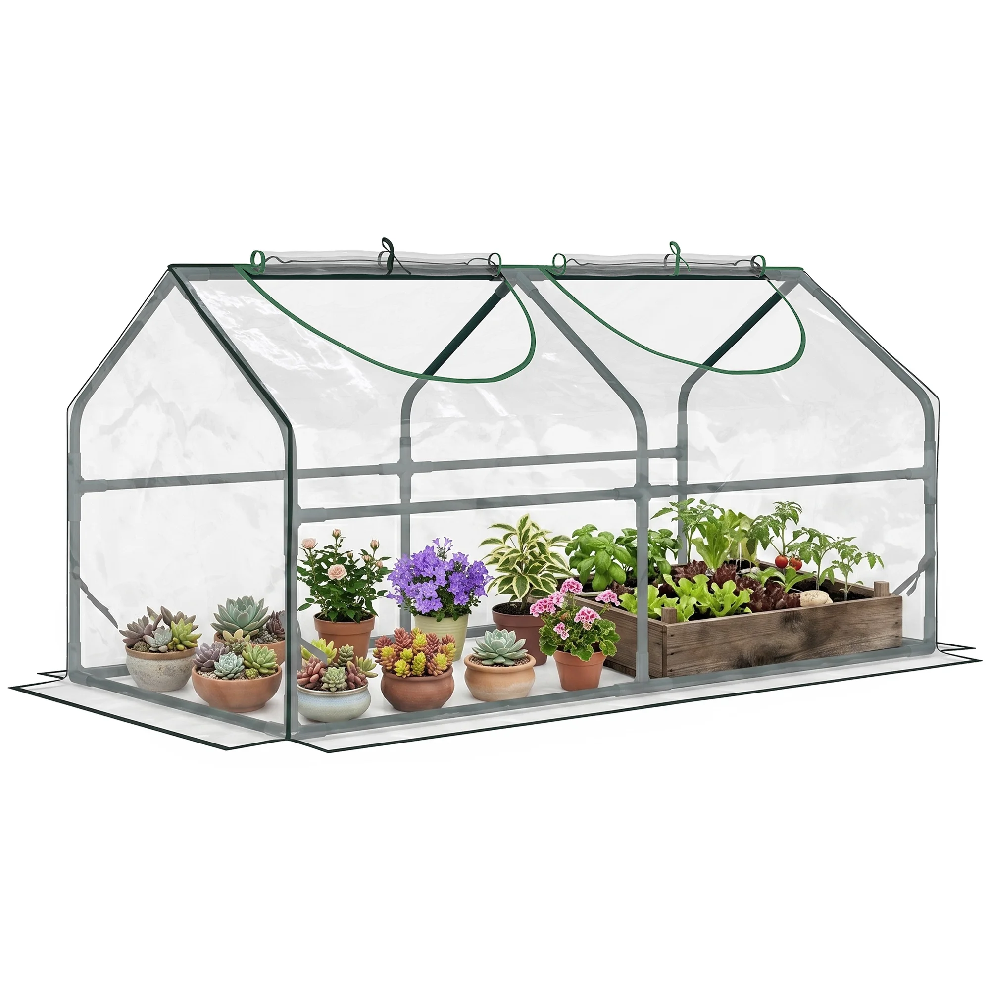 4' x 2' x 2' Portable Mini Greenhouse with PVC Cover, 2 Top Windows, Clear