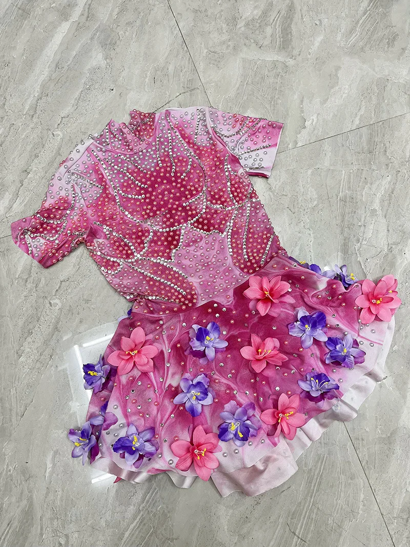 Summer Pink White Three-dimensional Flower Evening Dress Birthday Party Photo Album Stage Talent Show Vestidos De Fiesta De Lujo