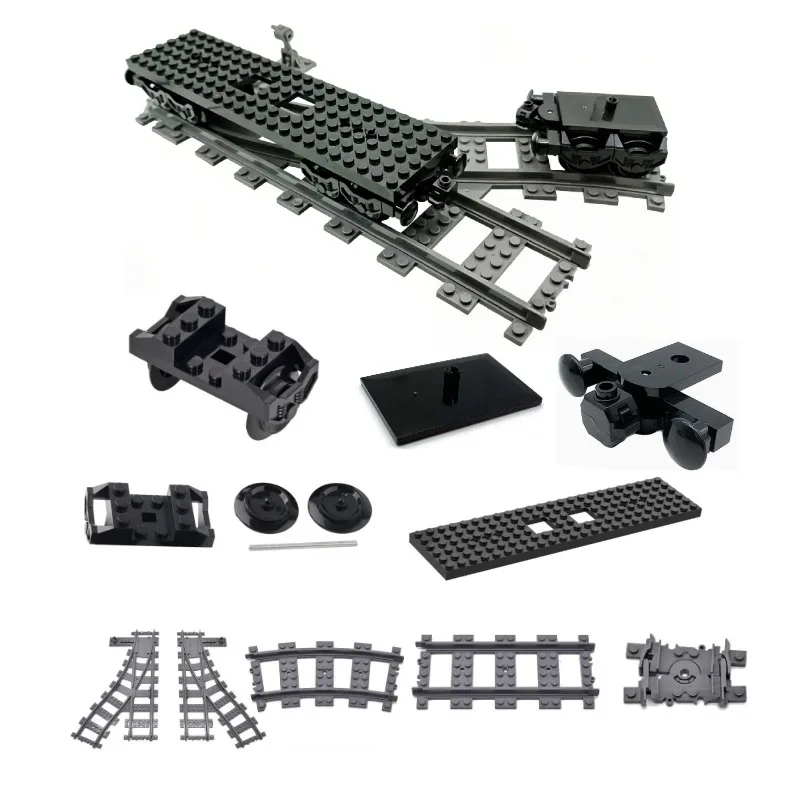 Städtisches Transport-Puzzle MOC Zugteile Bausteine Zugrad Sitzgestell Schiene Gabelschiene Montage Dekorative Jungen-Spielzeuge
