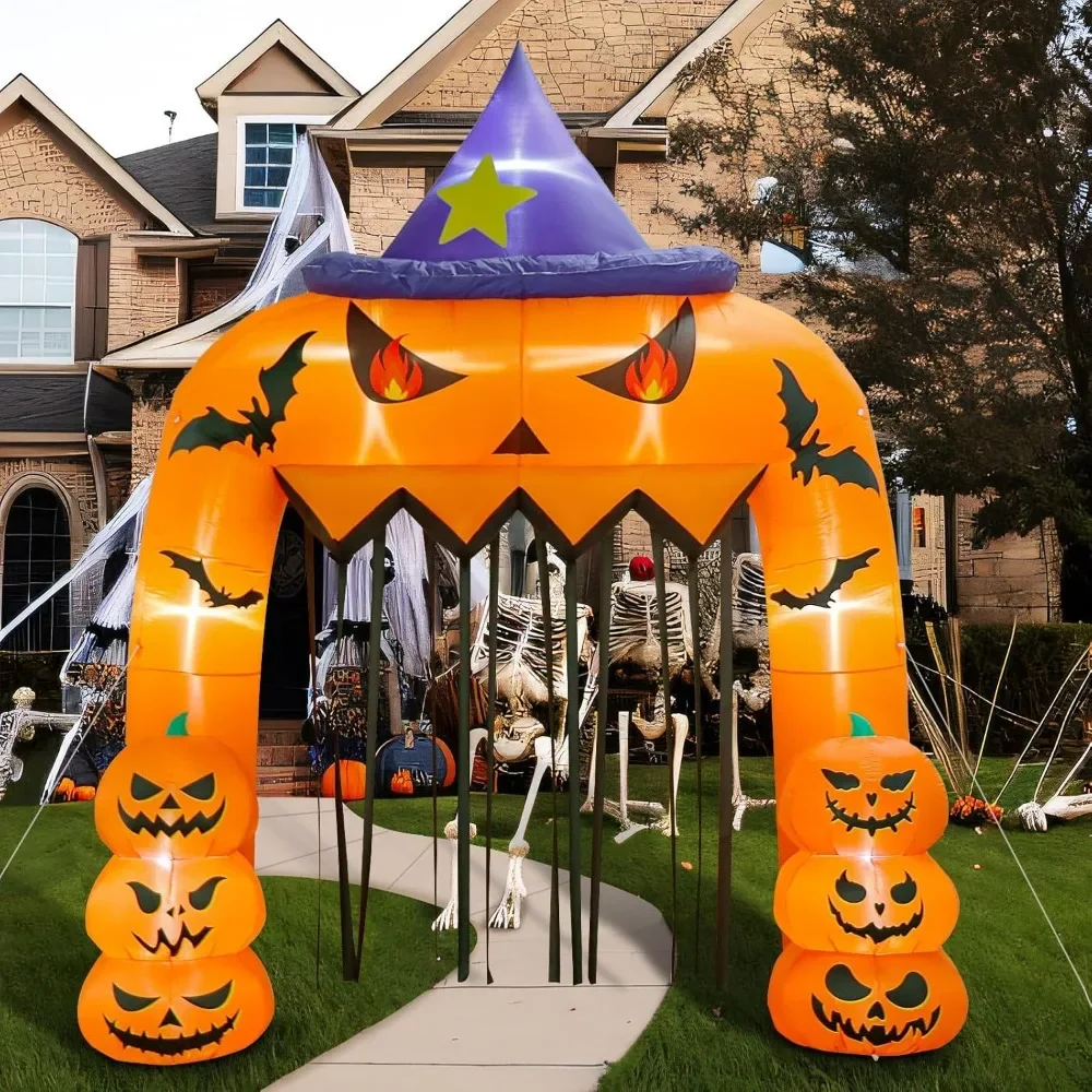 12FT Halloween Inflatable Pumpkin Archway, Large Halloween Blow Up Yard Decorations with Built-in Blower & LED Lights, Halloween