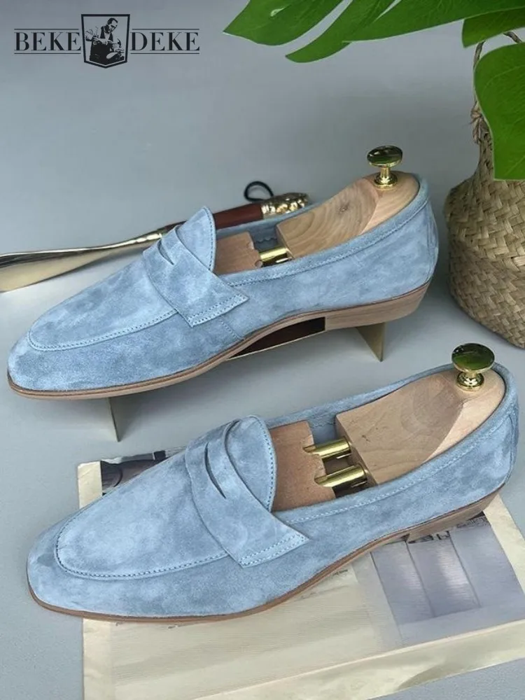 Business Herren Echtes Leder Karree Slip On Top Qualität Casual Schuhe Handgemachte Einfarbig Schaffell Low-Heel Loafers