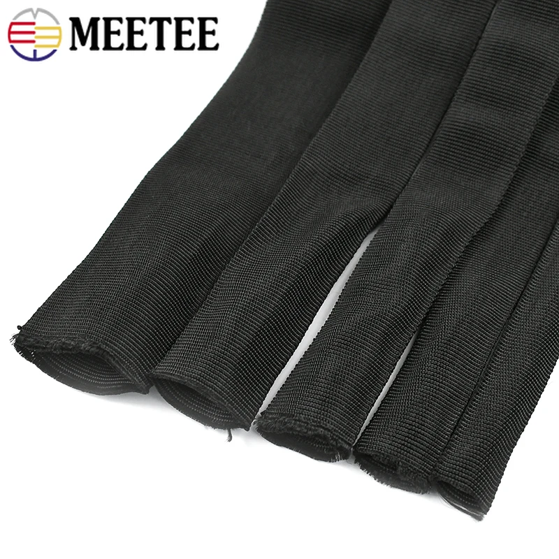 2-10M 1.6mm Black Nylon Webbing Tape 20-50mm Bag Strap Ribbon Band Hollow Tubular Garment Belt Bias Binding DIY Sewing Accessory