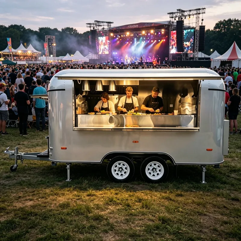 Multi-Functional Food Truck Commercial Mobile Kitchen for Food with Refrigeration Heating System and Exterior Logo Customized