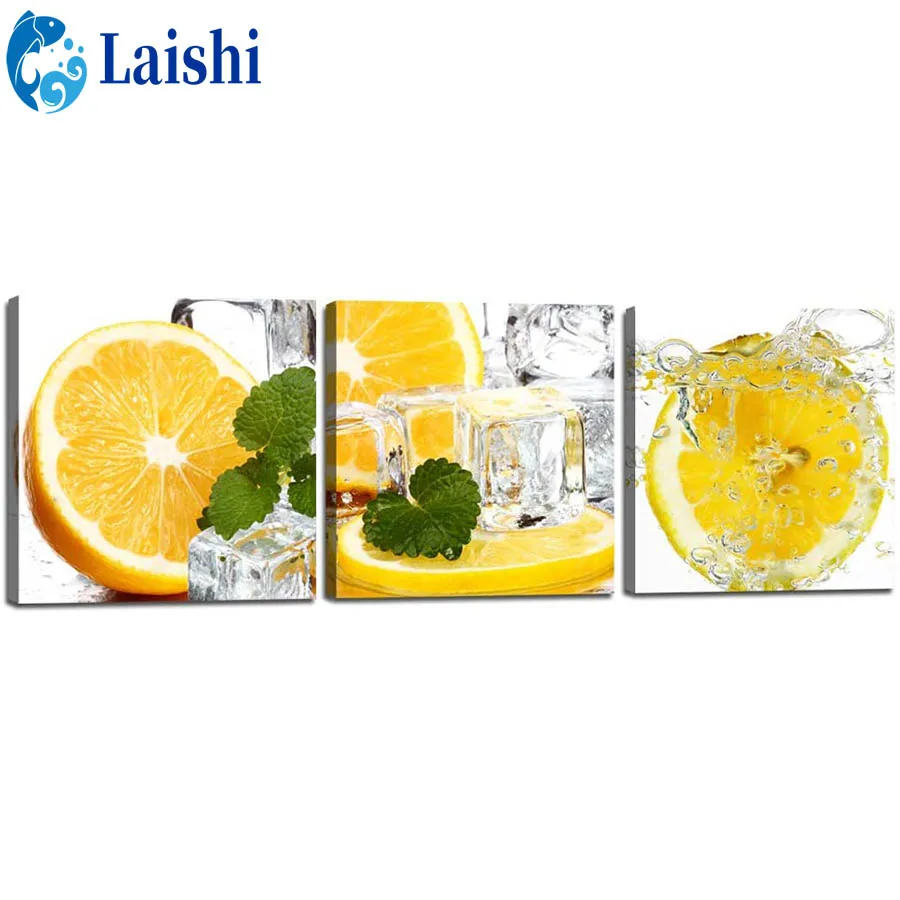 3pcs DIY Diamond Painting Ice cubes, lemons, drink shop decoration Full Square/Round Drill Diamond Embroidery Mosaic Home Decor