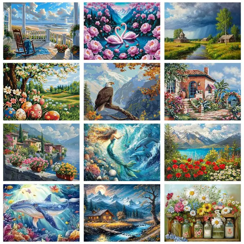 

CHENISTORY DIY Oil Painting Landscape Drawing On Canvas HandPainted Art Gift Coloring By Number Kits Home Decoration