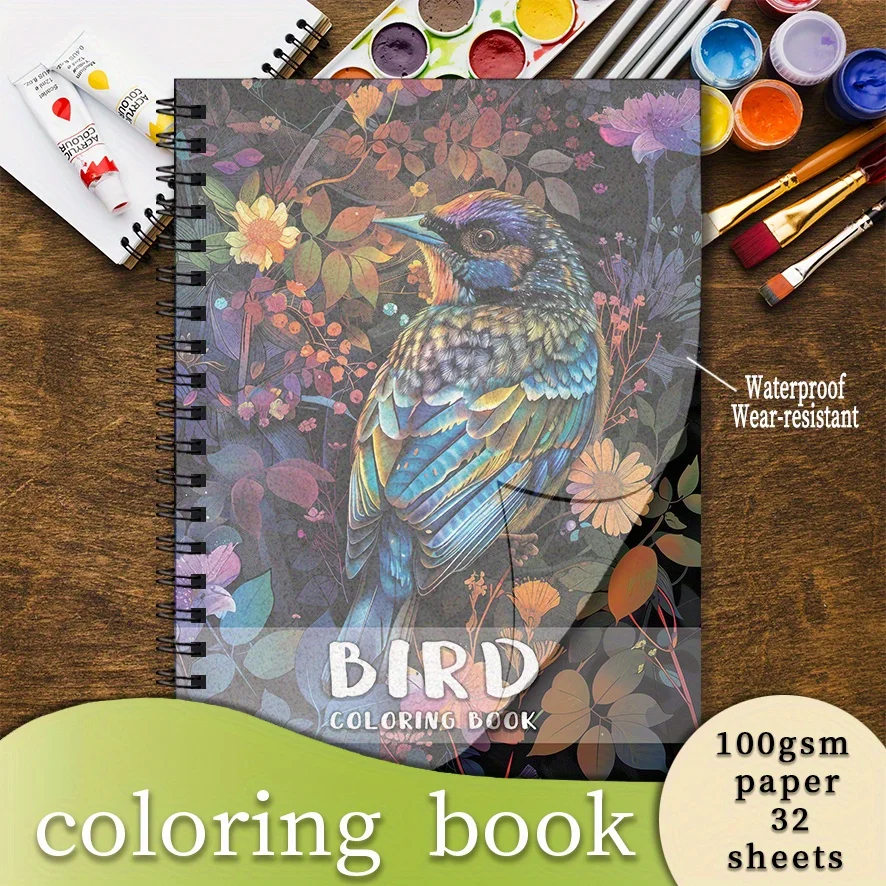 

Colorful Birds Coloring Book - 8.3 x 11.2 inches 32 pages - Helps relieve stress and makes a great gift for family and friends