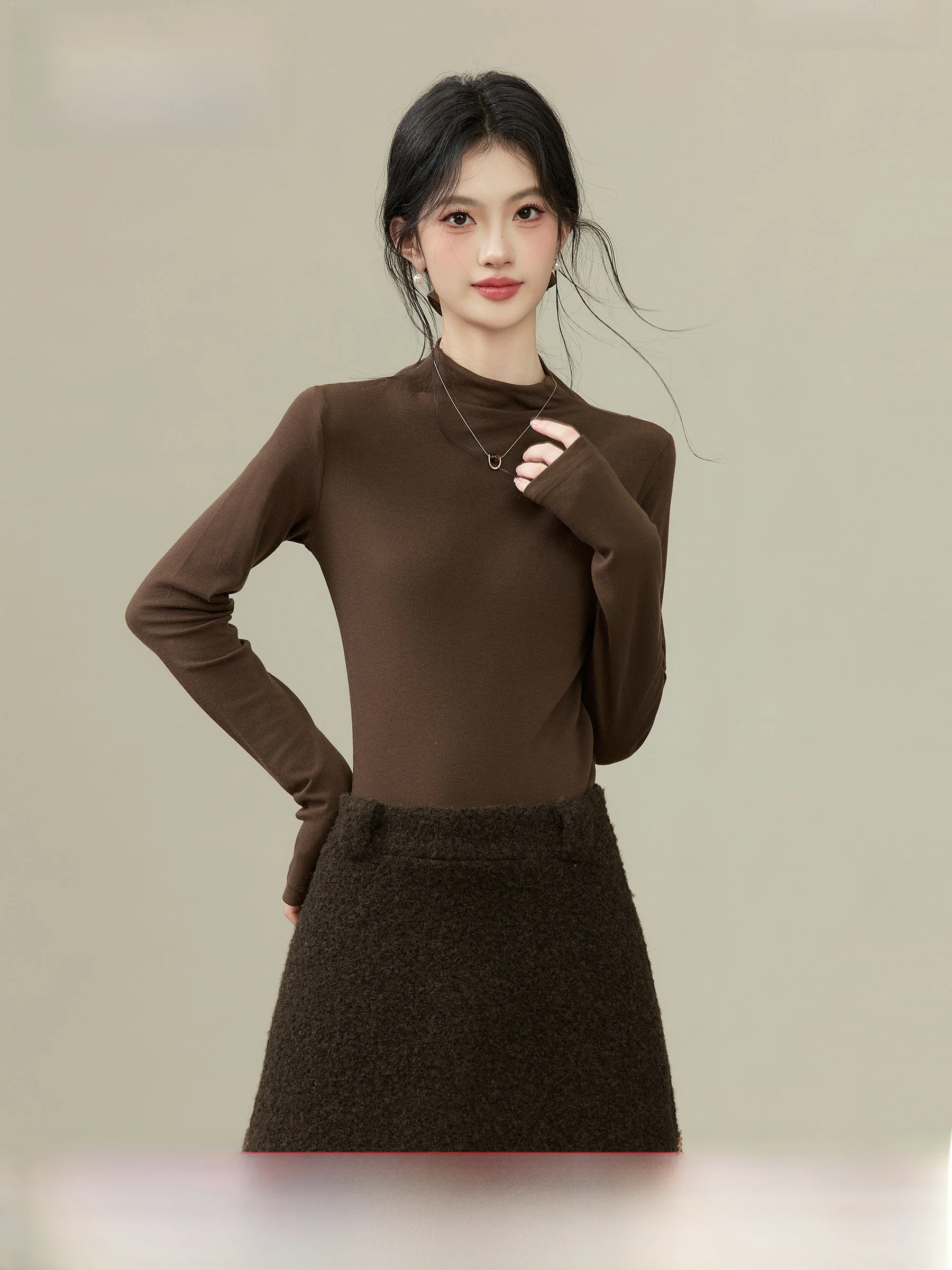 

Lingjiu Knitted Base Layer Long Sleeve Half High Collar Women's Shirt Spring New Style Small Size Inner Wear Polyester Fiber