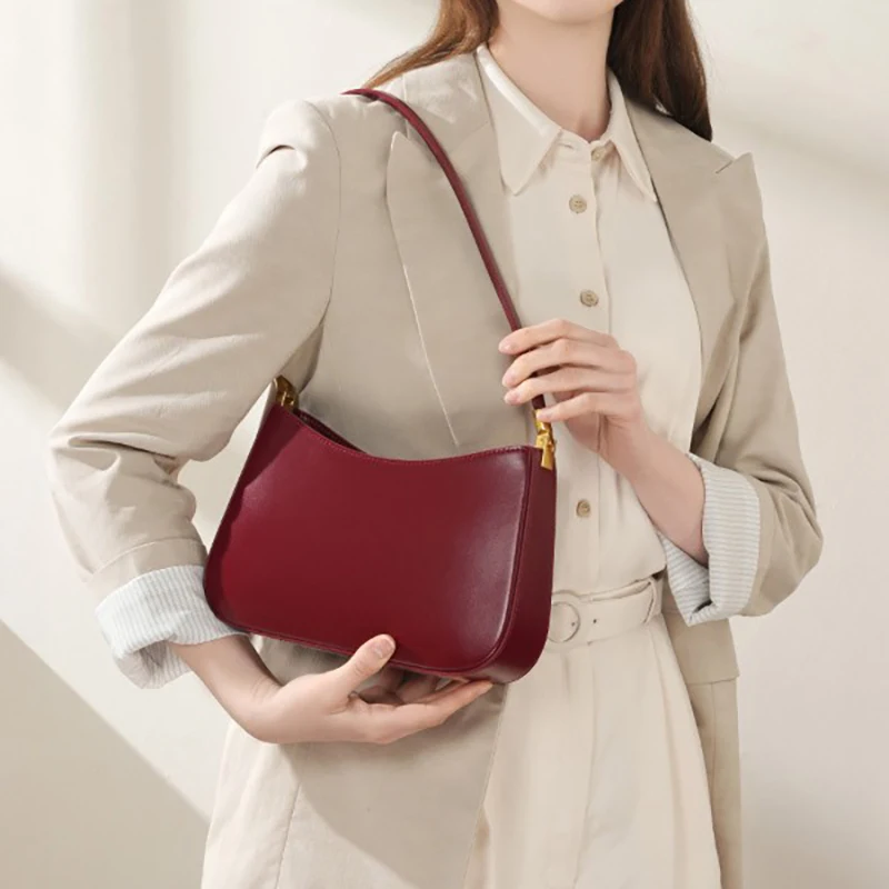 2025 جديد النمط الفرنسي الرغيف الفرنسي حقيبة كتف جلد طبيعي خمر تحت الإبط محفظة المتخصصة موضة التنقل حقيبة يد للنساء #5