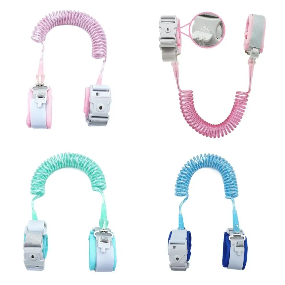 Atualizado 6.56ft anti perdido ligação de pulso cabeça giratória azul rosa pulseira trela com bloqueio chave acessórios caminhada arnês segurança para