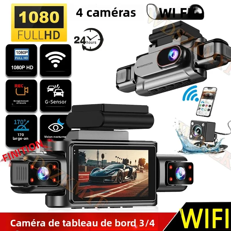 360 ° Caméra automatique 1080P enregistreur vidéo 3/4 objectif WIFI DashCam pour voiture DVR boîte noire Vision nocturne 24H moniteur de stationnement voiture Assecory