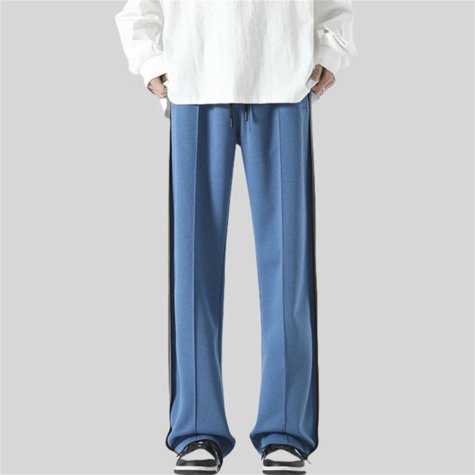 Plus Size Striped Pants Men Loose Casual Trousers Men Fashion Solid Color Straight Wide Leg Pants Mens Spring Autumn 5XL