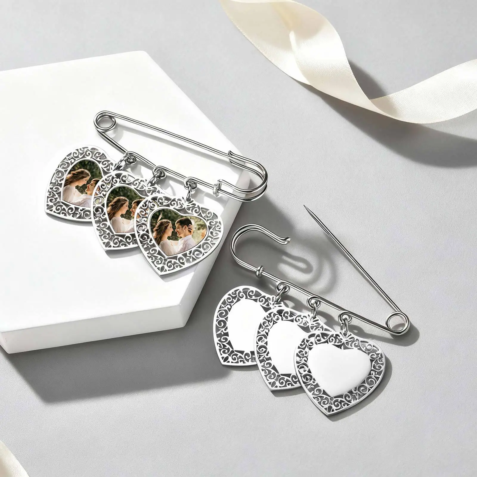 Vnox Personalized Photo Custom Brooch, Geometric Art Brooches, Backpack Clothing Pins Wedding Party For Women Men