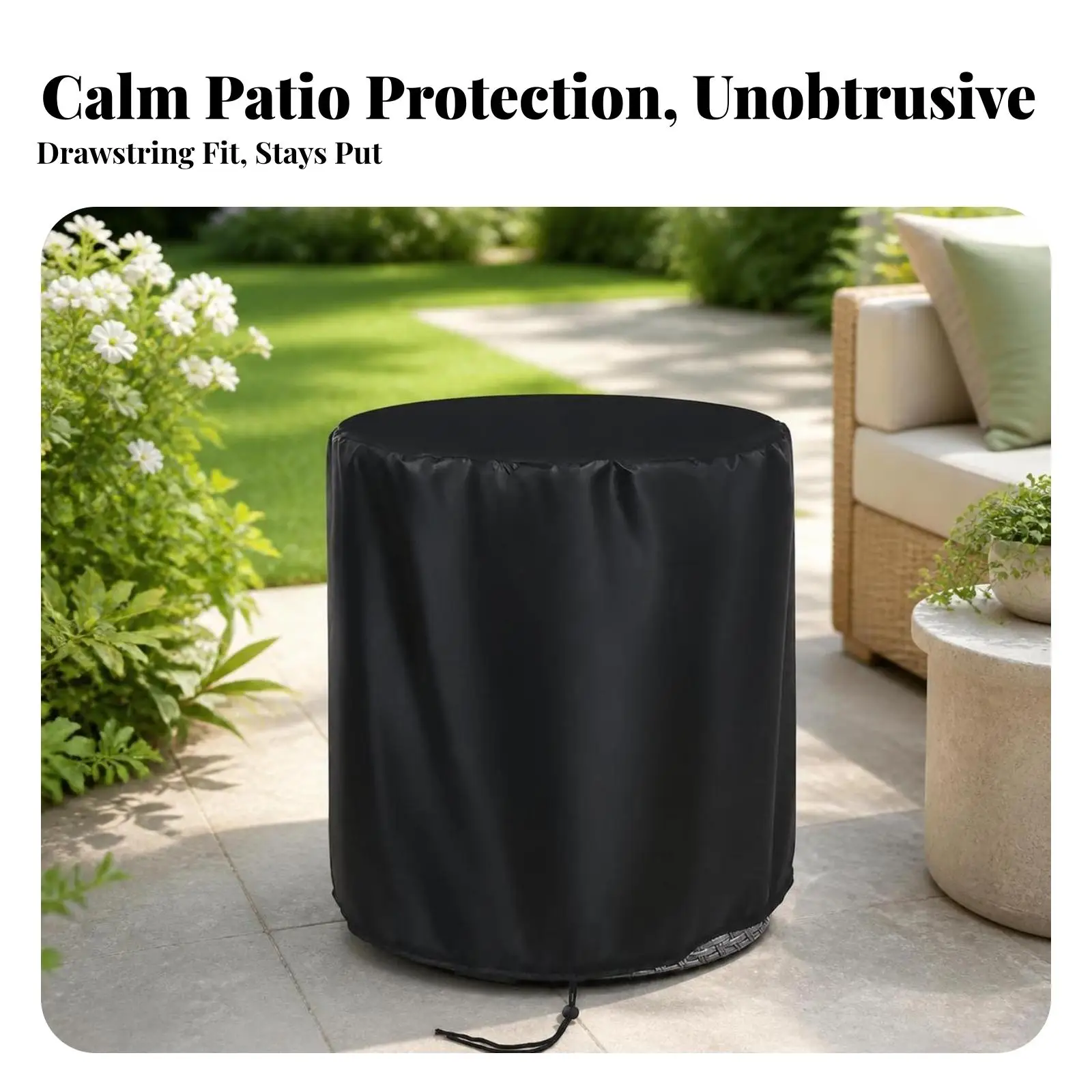Outdoor Round Cover 210D Oxford Cloth Waterproof Patio Table Cover with Drawstring for Garden Furniture