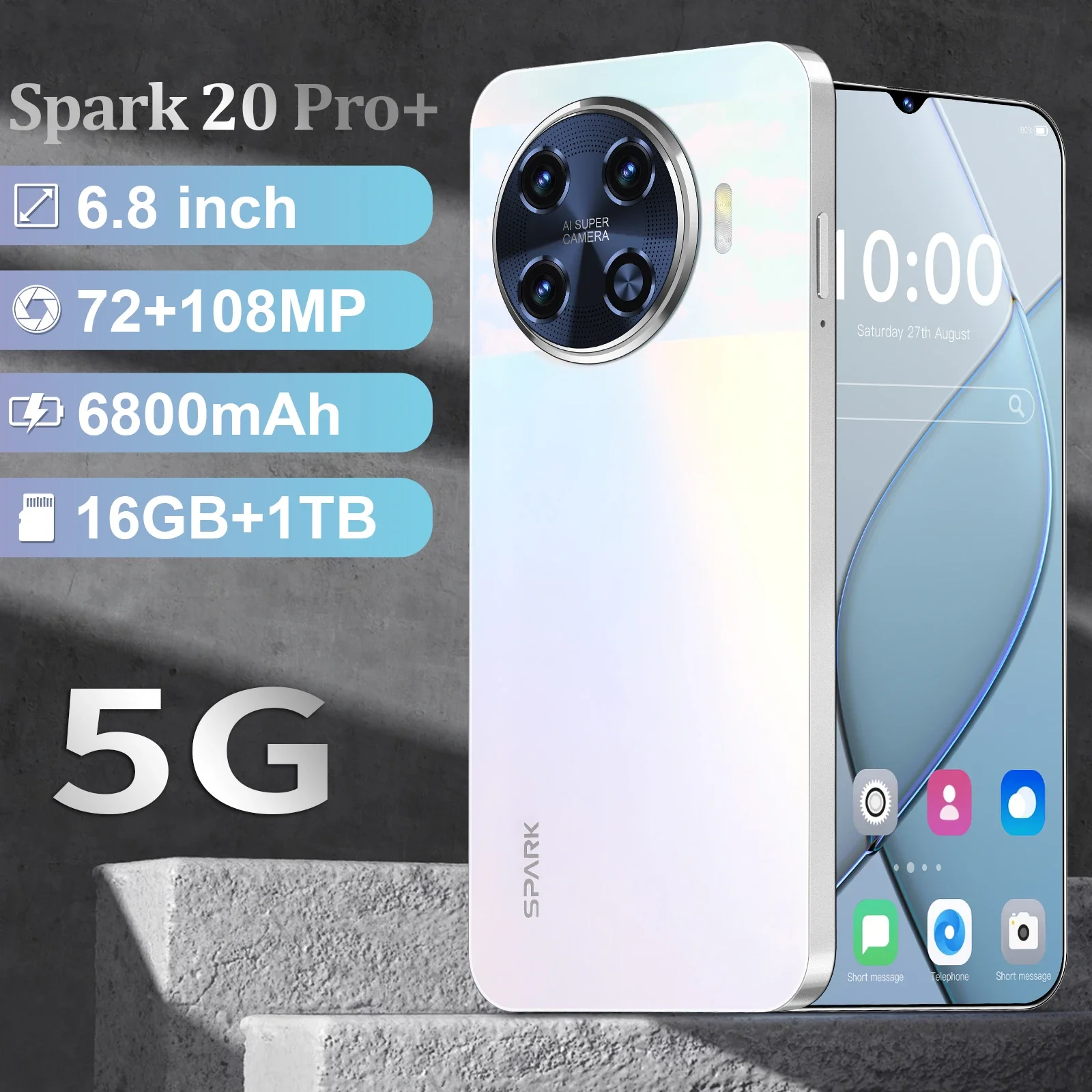

HOT 2025 new Spark 20 Pro original intelligent 5G dual card dual standby Android 14 system global version 108MP 8000mAh battery