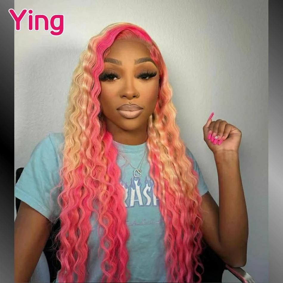 Ying 12A Omber Pink Colored Deep Wave 13x4 Lace Frontal Wig Human Hair 13x6 Lace Front Wig Peruvian PrePlucked With Baby Hair