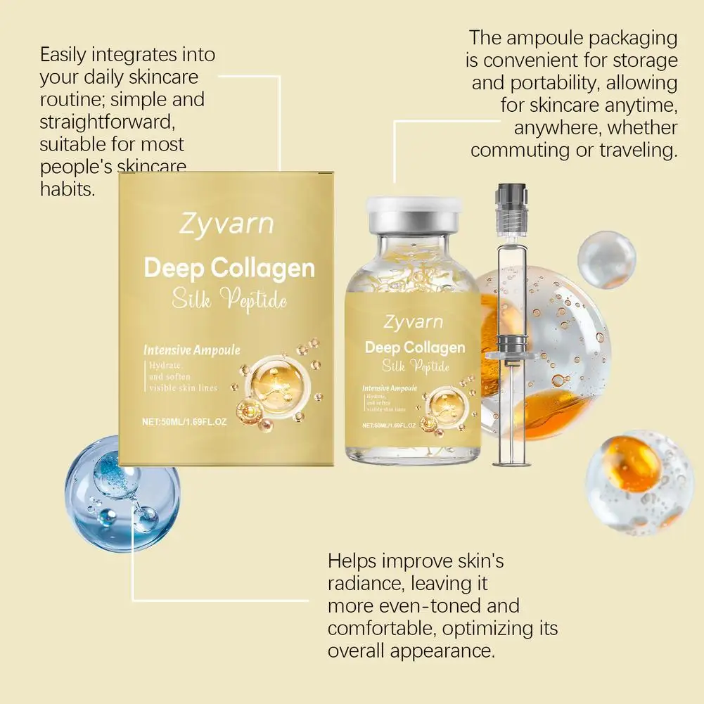 Deep Collagen Silk Peptide Intensive Ampoule Hydrating & Softening Face Serum, Smooths Visible Lines Boosts Glow Skincare 50ml