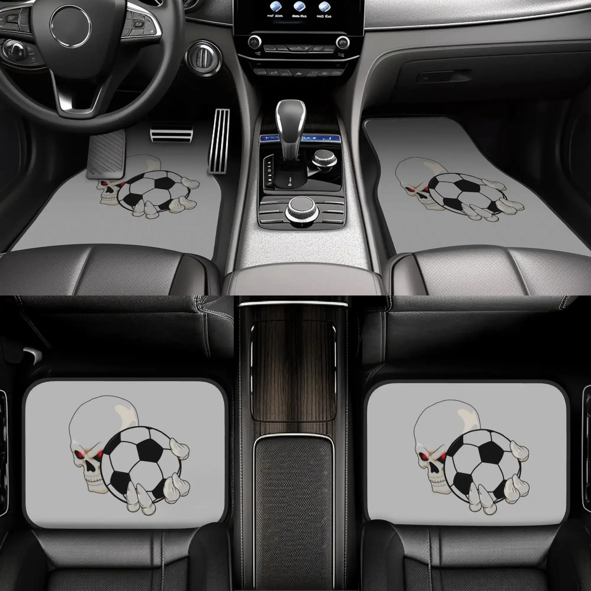 Set Of 4 Soccer Player Car Floor Mats - Durable, Non-Slip Polyester Fiber Mats Featuring A Soccer Ball Pattern, Complete Coverag