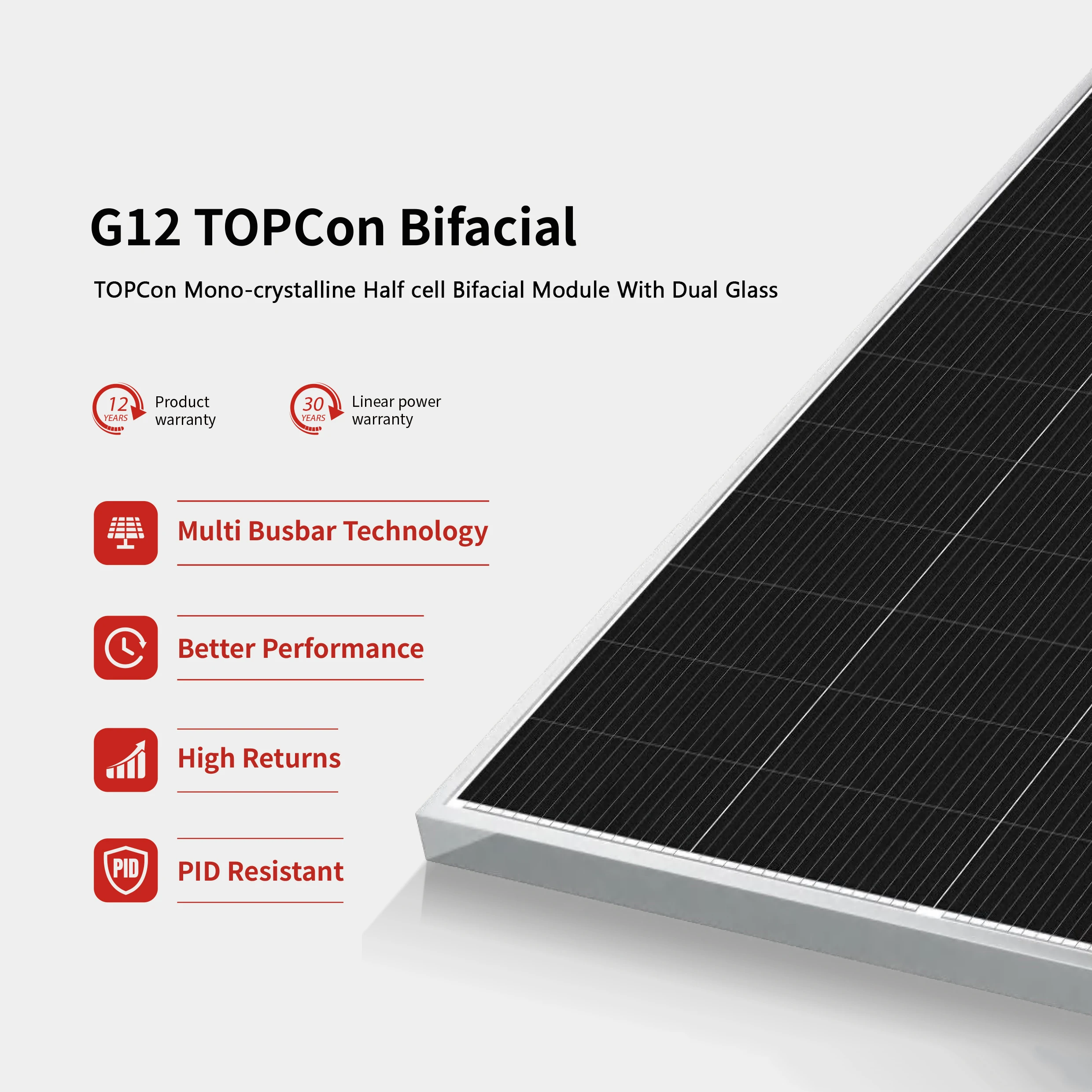 Mono Perc Photovoltaic Module 580-600W Dual Glass 23.2% Hot Selling SOLAR PANEL Customizable Model G12 Bifacial High-Efficiency