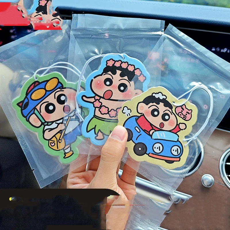 Kawaii Shin Chan Car Air Freshener Hanging Scent Card Rearview Mirror Pendant Indoor Odor Removal Aroma Decor Collectible Gift