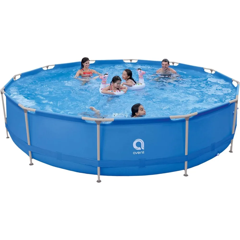 15 Foot by 36 Inch Round Steel Frame above Ground Swimming Pool with Triangle Lock Frame System, Blue