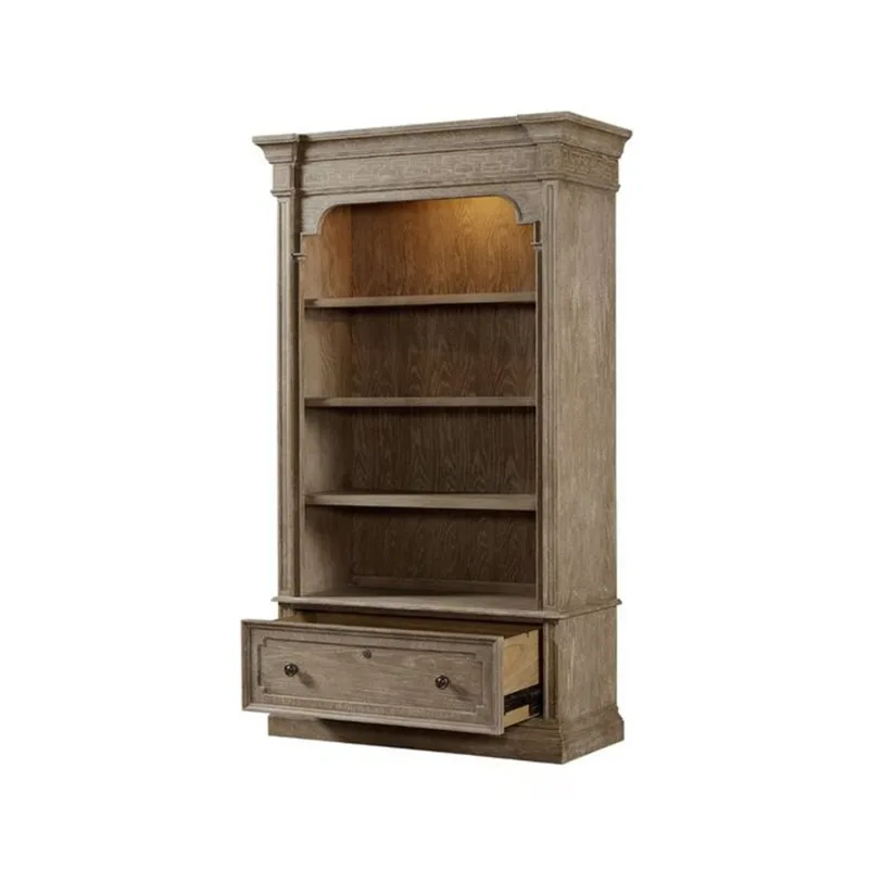 

American solid wood light luxury multi-layer bookshelf, living room storage shelf, bedroom floor-to-ceiling bookcase