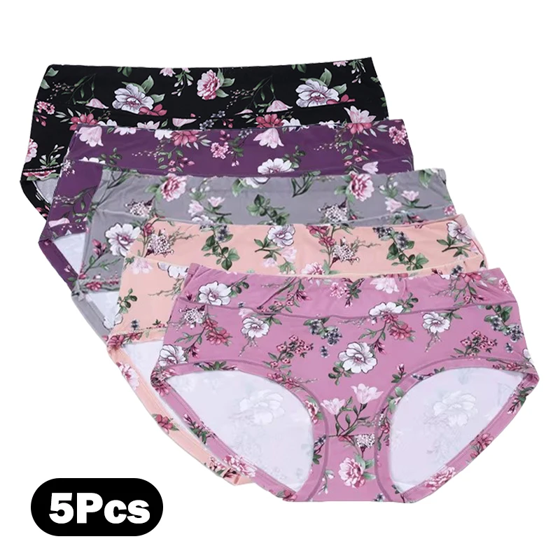 5 قطعة/الوحدة الملابس الداخلية النسائية سراويل طباعة الأزهار عالية الخصر ملخصات حجم كبير سلس Underpant لينة مثير ينغيرييس الإناث السراويل