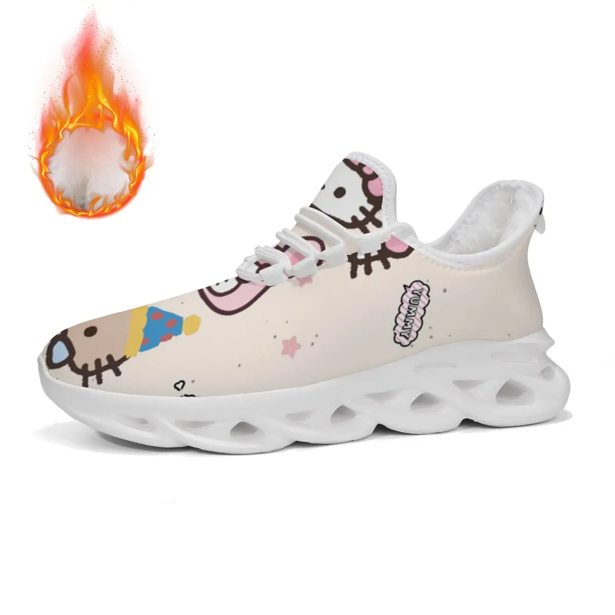 

Luxury Hello Kitty Shoe for Girls Fleece Lined Cute Disney Cartoon Casual Sneakers Brand Women Chunky Sneakers for Winter Wear