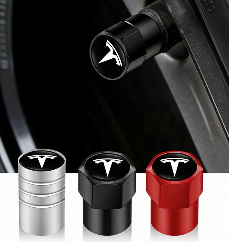 4pcs Car Logo Tire Valve Caps Accessories For Tesla Model 3 Y S X Cybertruck Juguete Roadster.