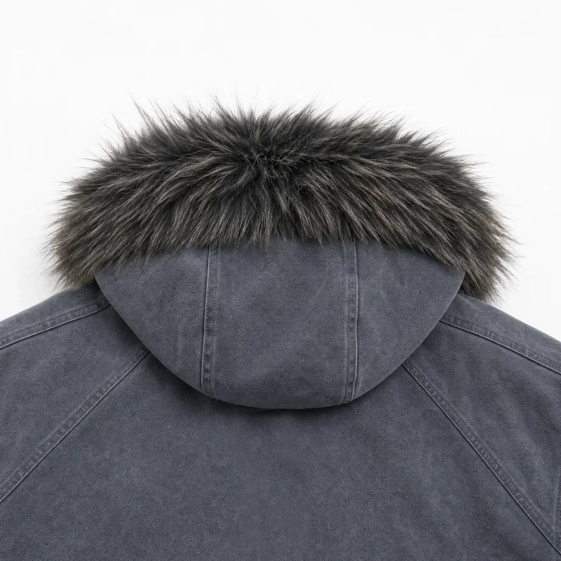 Men Hooded Parka Fleece Jacket Windbreakers Fur Hood Sherpa Lined Thick Warm Full Zip Loose Fit Winter Outerwear Casual 3957
