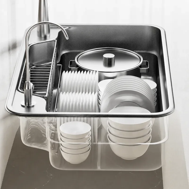 3D Embossed Large Single Bowl Kitchen Sink 304 Stainless Steel Household Side Dish Washing Basin Multi Functional Vegetable