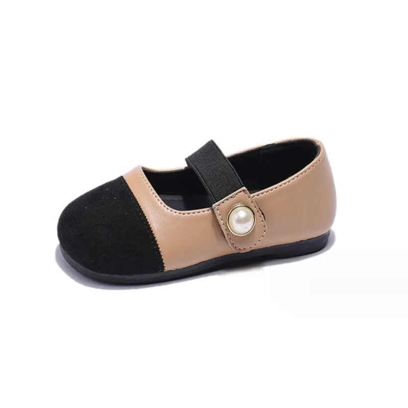 

Mary Jane shoes fashion Girls pearl soft sole Princess Leather Shoes 2023 autumn new Color block bean shoes Kids Flats Shoes